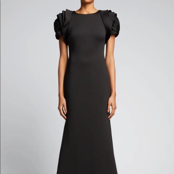 Badgley Mischka Collection Rosette-Sleeve Neoprene Gown - Picture 1 of 4
